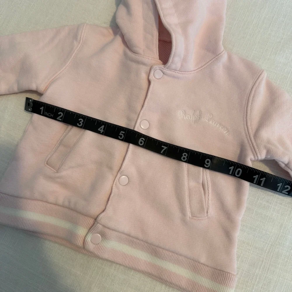 Ralph Lauren‎ Baby Girls Pink Varsity Hooded Sweatshirt Snap Front Jacket